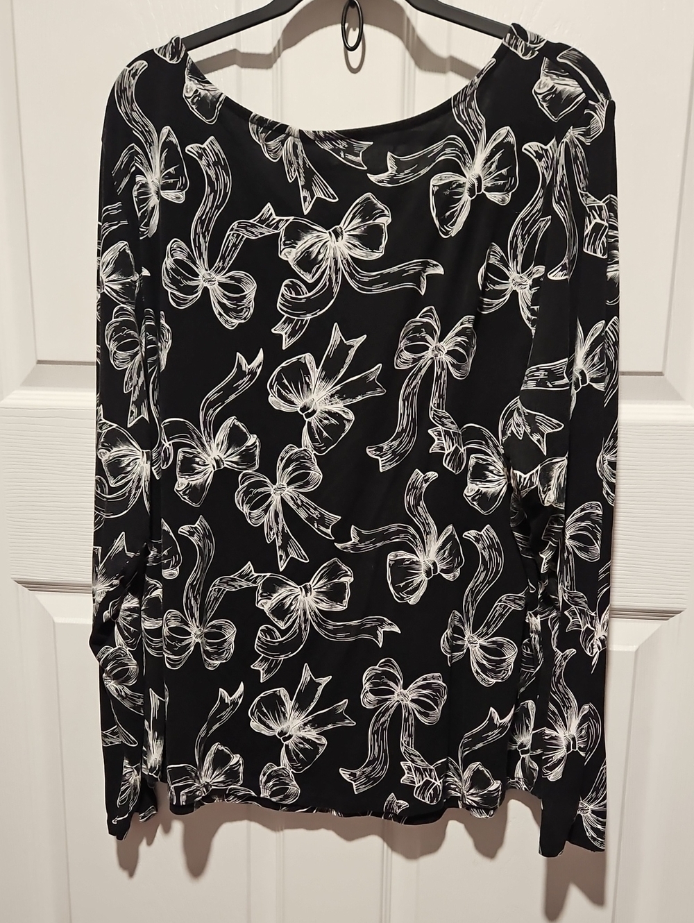 Cato Black Long-Sleeve Top with White Bow Print